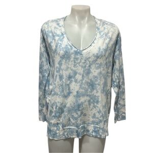 Caryn Vallone V Neck  cotton lightweight blue & white sweater small NWT